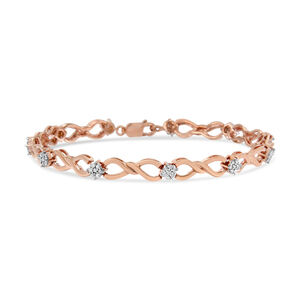 10K Rose Gold 1/2 cttw Diamond Cluster and Infinity Weave Link Bracelet (H-I